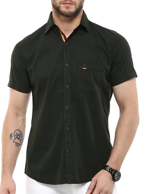 dark green cotton casual shirt - 11216514 - Very Small Image - 1