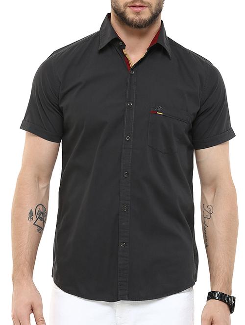 solid black cotton casual shirt - 11216515 - Very Small Image - 1