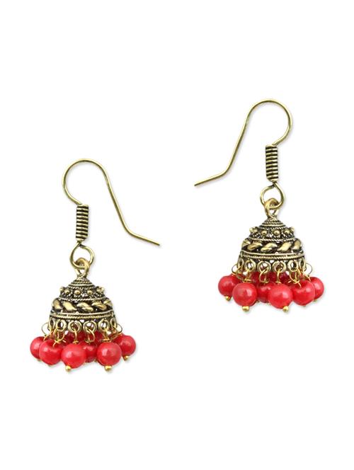 red brass jhumka earrings - 11217981 - Very Small Image - 1