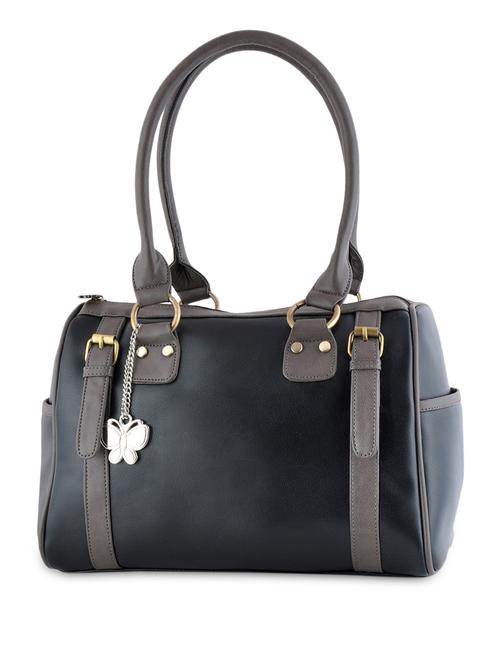Black Leatherette Handbag With Grey Buckled Detailing - 1122203 - Very Small Image - 1
