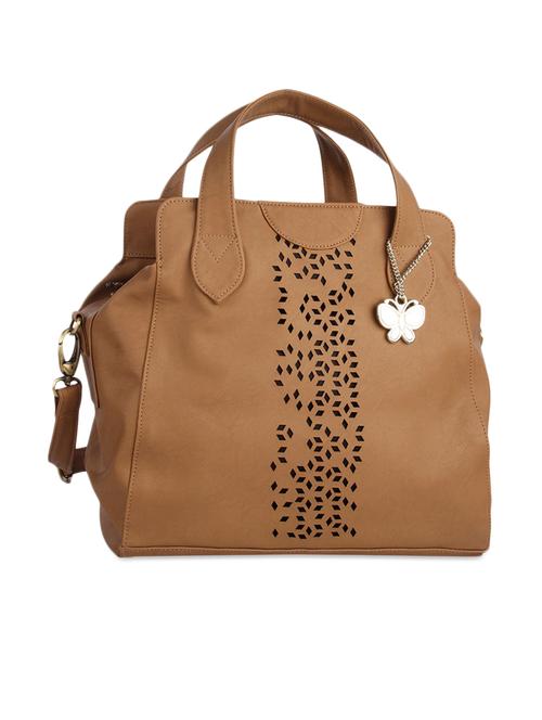 geometric cutwork brown leatherette handbag - 1122607 - Very Small Image - 1