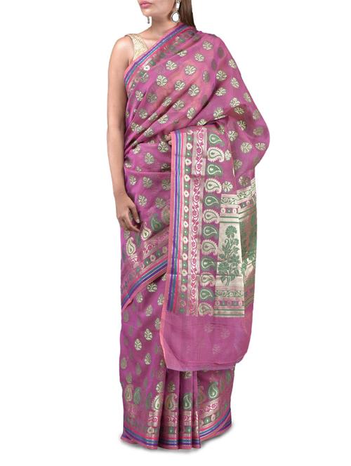 Fuchsia Jacquard Supernet Banarasi Saree - 1122864 - Very Small Image - 1
