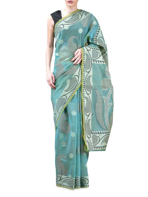 light blue jacquard supernet banarasi saree - 1122910 - Very Small Image - 1