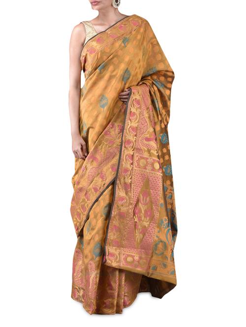 mustard chanderi cotton brocade banarasi saree - 1122913 - Very Small Image - 1