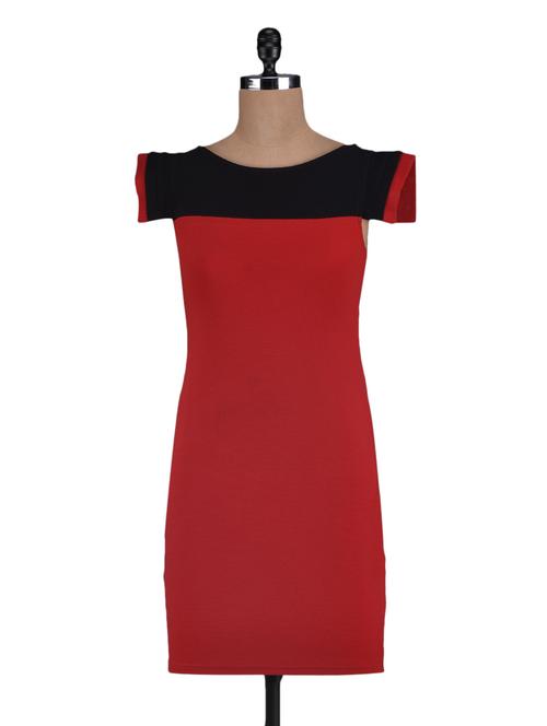 cap sleeves color block viscose dress - 1123517 - Very Small Image - 1