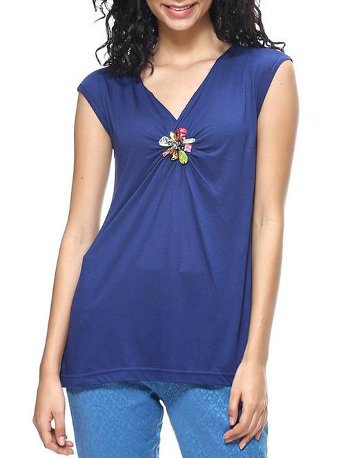 blue embellished cotton top - 11240476 - Very Small Image - 1
