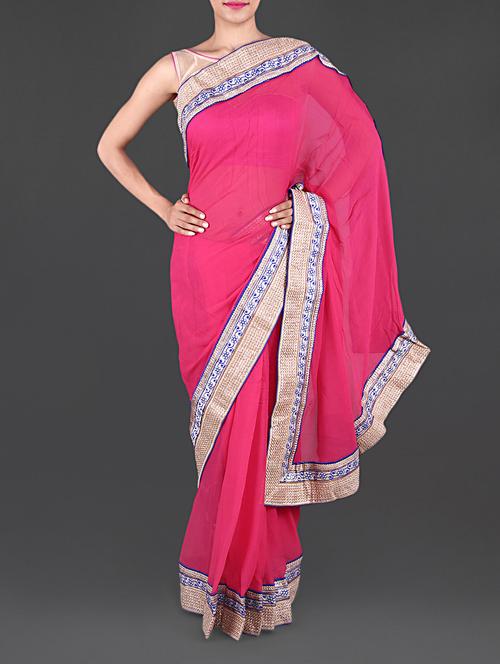 solid pink bordered saree - 1124120 - Very Small Image - 1