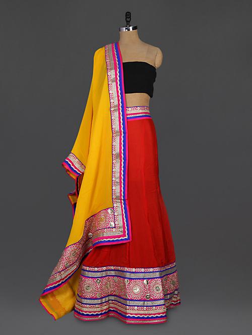 gota embroidered border red lehenga - 1124124 - Very Small Image - 1