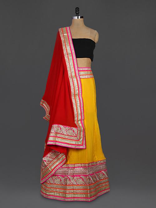 gota embroidered border yellow lehenga - 1124125 - Very Small Image - 1