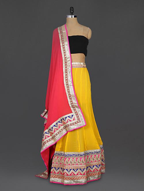 paisley embroidered border yellow lehenga - 1124126 - Very Small Image - 1