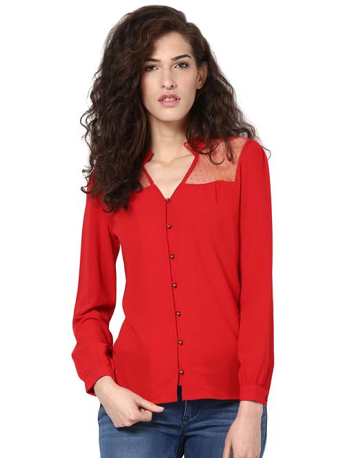 sheer yoke long sleeves polycrepe top - 1125115 - Very Small Image - 1