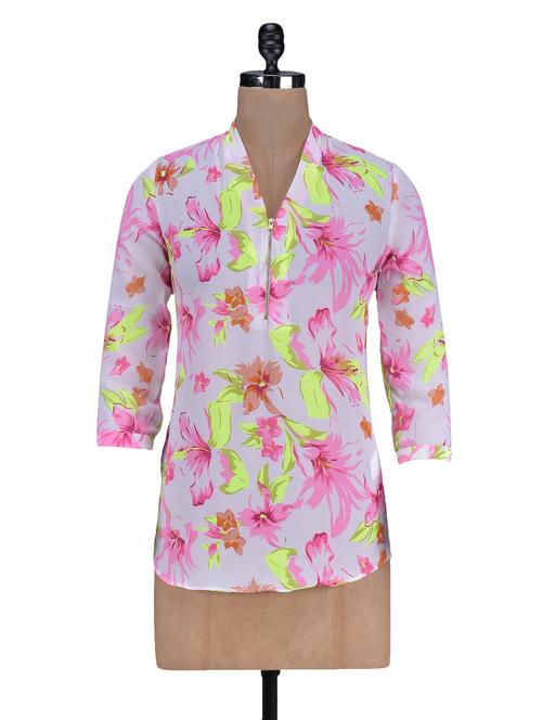 floral printed v-neck polygeorgette top - 1125160 - Very Small Image - 1