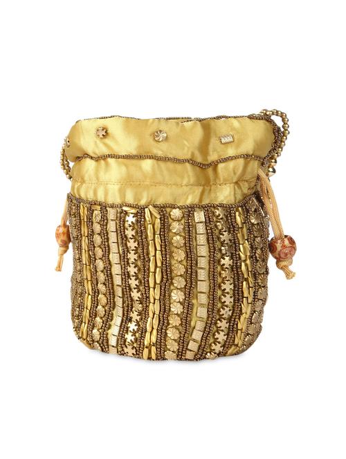 zari work golden silk potli - 1126015 - Very Small Image - 1