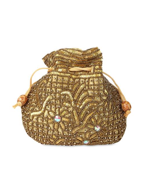 ethnic zari sequined & beaded silk potli - 1126020 - Very Small Image - 1