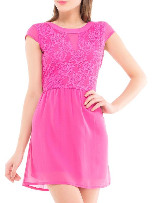 pink georgette fit & flare dress - 11268368 - Very Small Image - 1