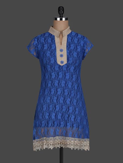 mandarin collar net lace kurti - 1127111 - Very Small Image - 1