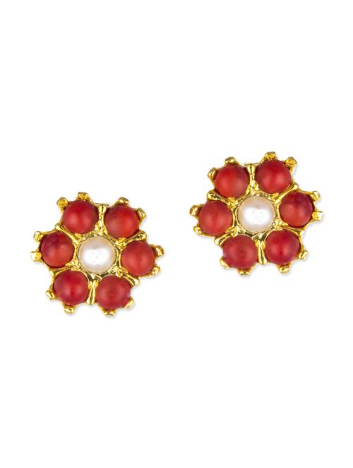 red and gold toned brass studs earrings - 11275657 - Very Small Image - 1