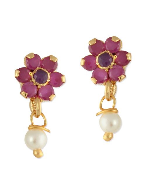 pink embellished brass drop earrings - 11275675 - Very Small Image - 1