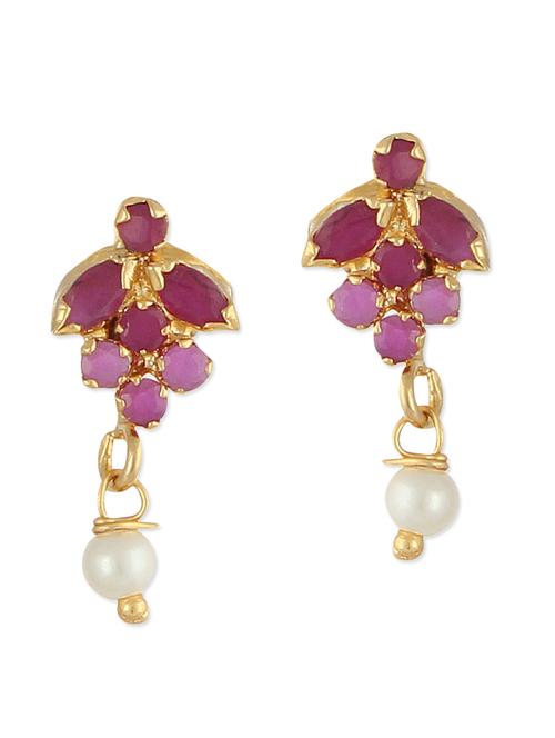 pink embellished brass pearl earrings - 11275676 - Very Small Image - 1