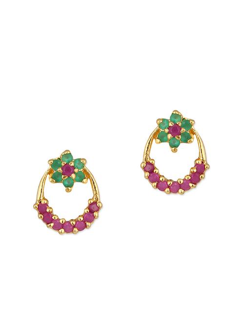green and pink embellished brass stud earrings - 11275716 - Very Small Image - 1