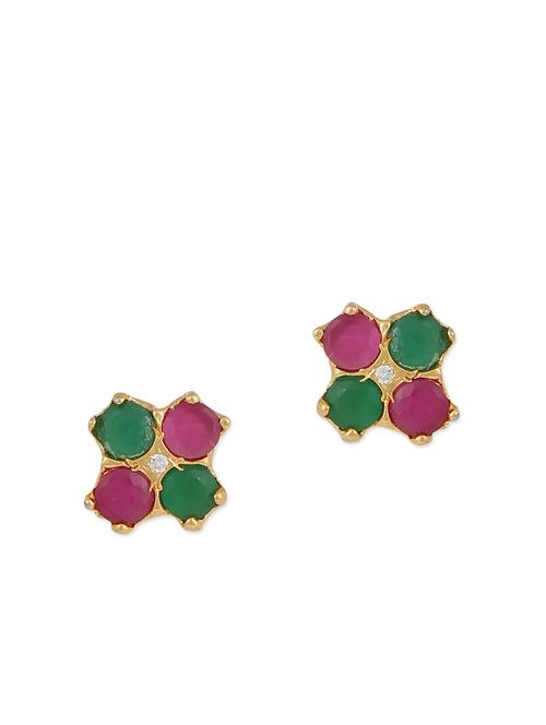 green and pink embellished brass studs earrings - 11275733 - Very Small Image - 1