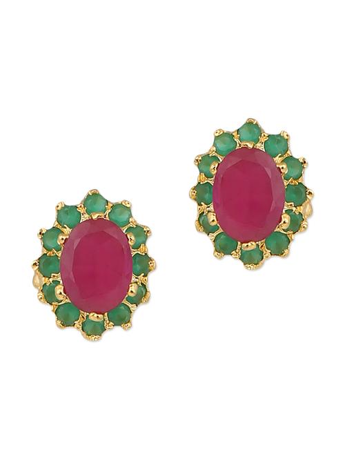 pink and green brass studs earrings - 11275744 - Very Small Image - 1