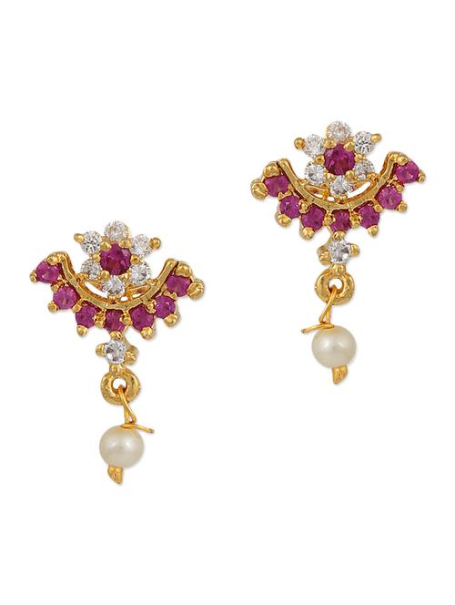 pink embellished brass drop earrings - 11275750 - Very Small Image - 1