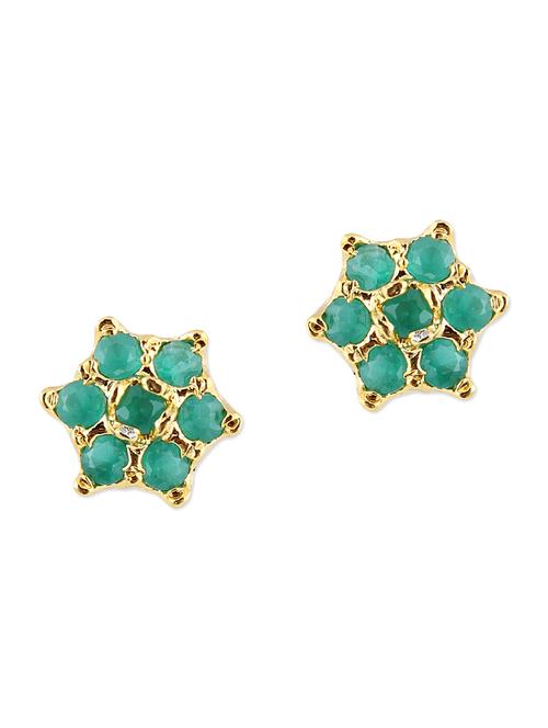 green embellished brass studs earrings - 11275774 - Very Small Image - 1