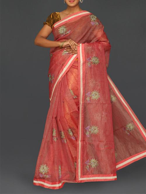 floral embroidered cotton net saree - 1127907 - Very Small Image - 1