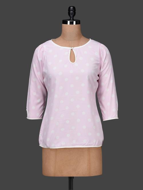 quarter sleeves polka dot printed crepe top - 1128022 - Very Small Image - 1
