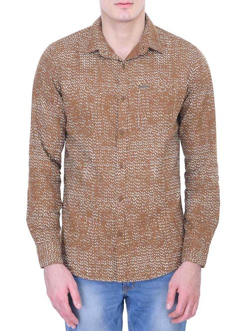 brown printed cotton casual shirt - 11280248 - Very Small Image - 1