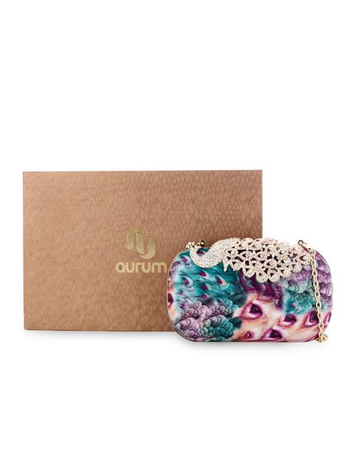 multicolored peacock embellished box clutch - 1128539 - Very Small Image - 1