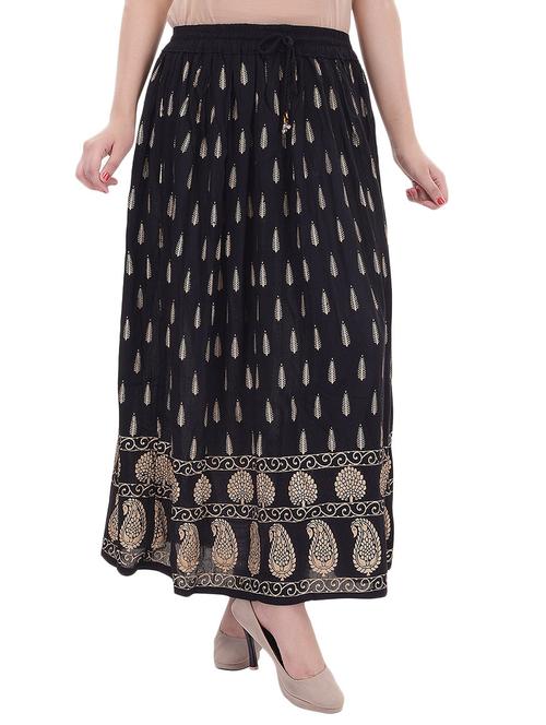 black rayon printed flared skirt - 11292699 - Very Small Image - 1