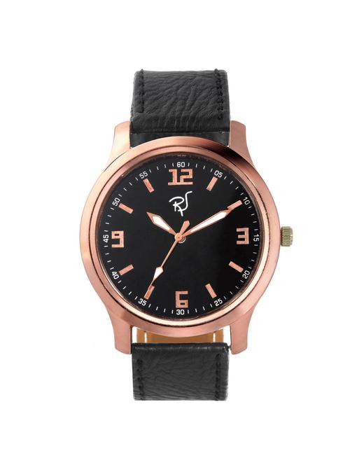 black leatherette analog watch - 11300537 - Very Small Image - 1