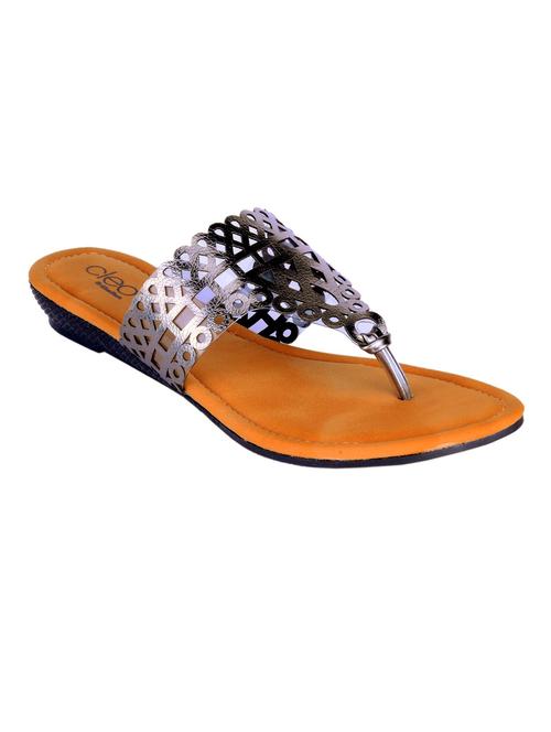 silver leatherette sandals with cutwork - 11301690 - Very Small Image - 1