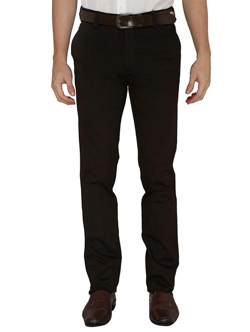 brown cotton flat front trousers formal - 11304048 - Very Small Image - 1