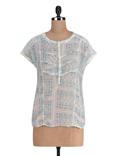 Printed sheer cap sleeved georgette top - 1130583 - Very Small Image - 1