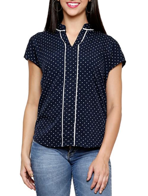 polka dots printed polycrepe asymmetric top - 1130906 - Very Small Image - 1