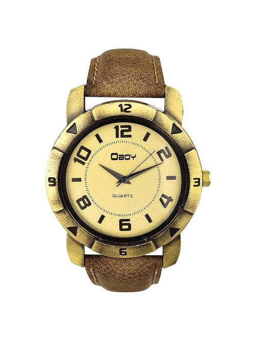 brown dial leather strap analog watch - 11309804 - Very Small Image - 1