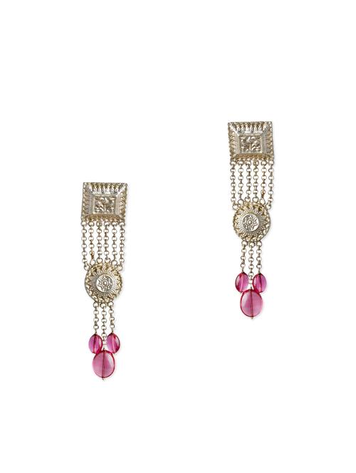 pink drop repousse 92.5 silver earrings - 11310313 - Very Small Image - 1