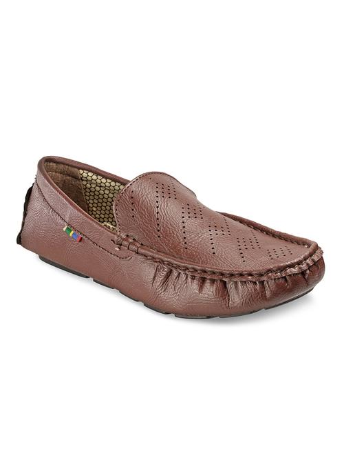 solid brown cutwork leatherette loafers - 11312427 - Very Small Image - 1