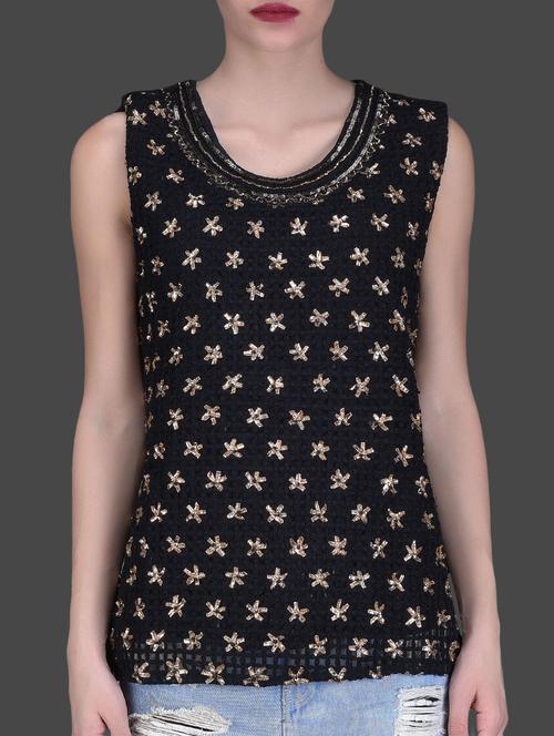 black floral patterned sleeveless top - 1131558 - Very Small Image - 1