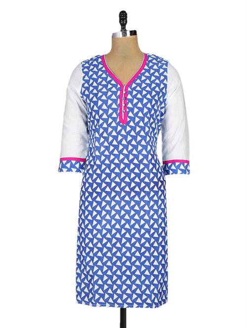 triangles printed blue cotton kurta - 1131756 - Very Small Image - 1