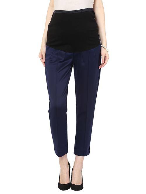 navy blue polyester flat front trousers - 11317725 - Very Small Image - 1