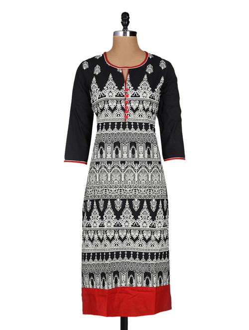 round neck printed cotton kurta - 1131854 - Very Small Image - 1
