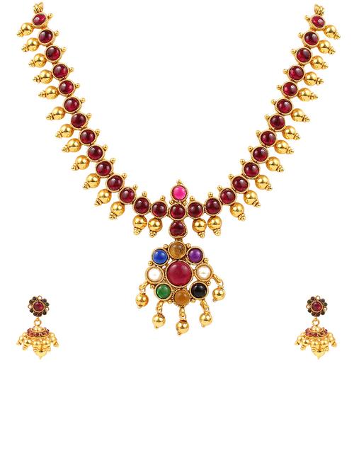 multi color, gold plated necklace set with earrings - 11320868 - Very Small Image - 1