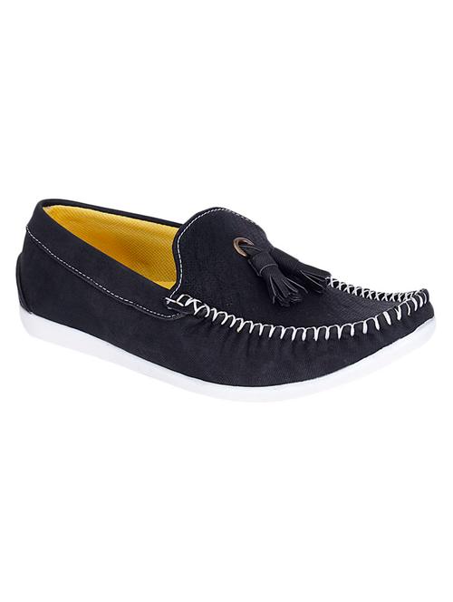 solid navy blue denim embellished loafers - 11324548 - Very Small Image - 1