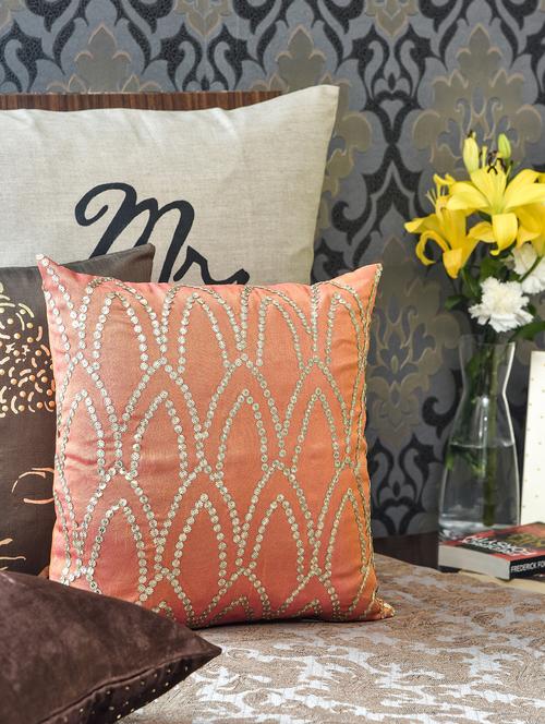 orange sequin embellished cushion cover - 1132543 - Very Small Image - 1