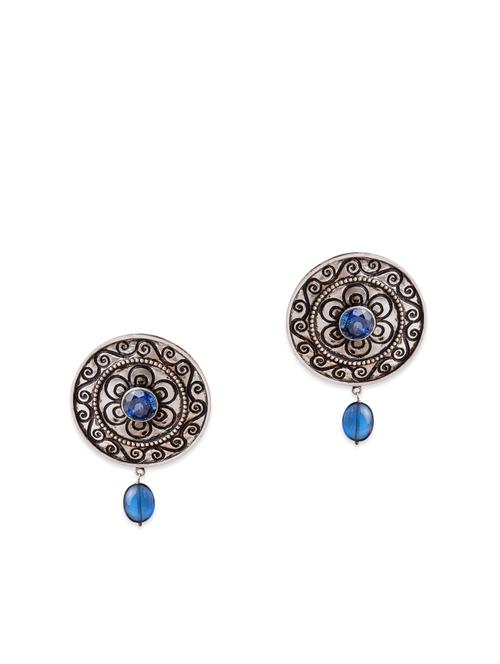 engraved 92.5 silver earrings with blue drop - 11325961 - Very Small Image - 1