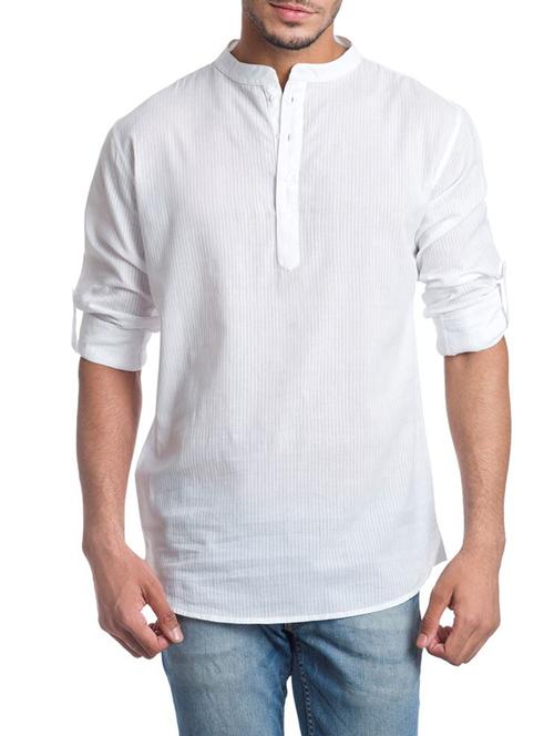 solid white cotton kurta - 11333660 - Very Small Image - 1